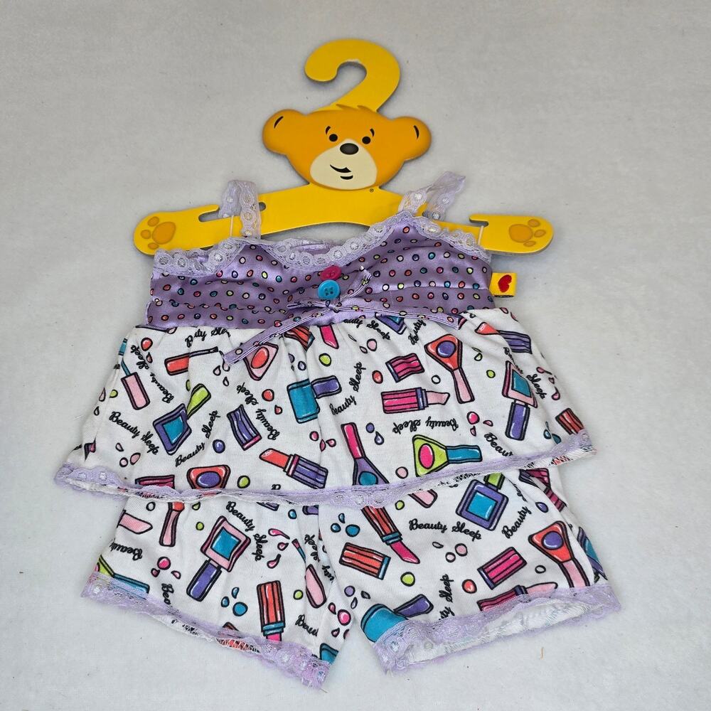 Build A Bear Workshop Pajamas Beauty Sleep Top Bottom PJs BAB Purple Satiny Girl